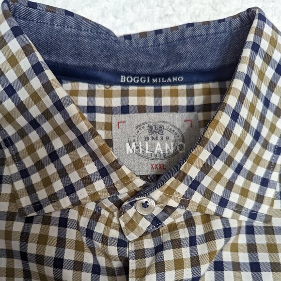 Boggi Milano Men's Woven Long Sleeve Button-up Shirt 3XL Gingham Cotton - Picture 3 of 5